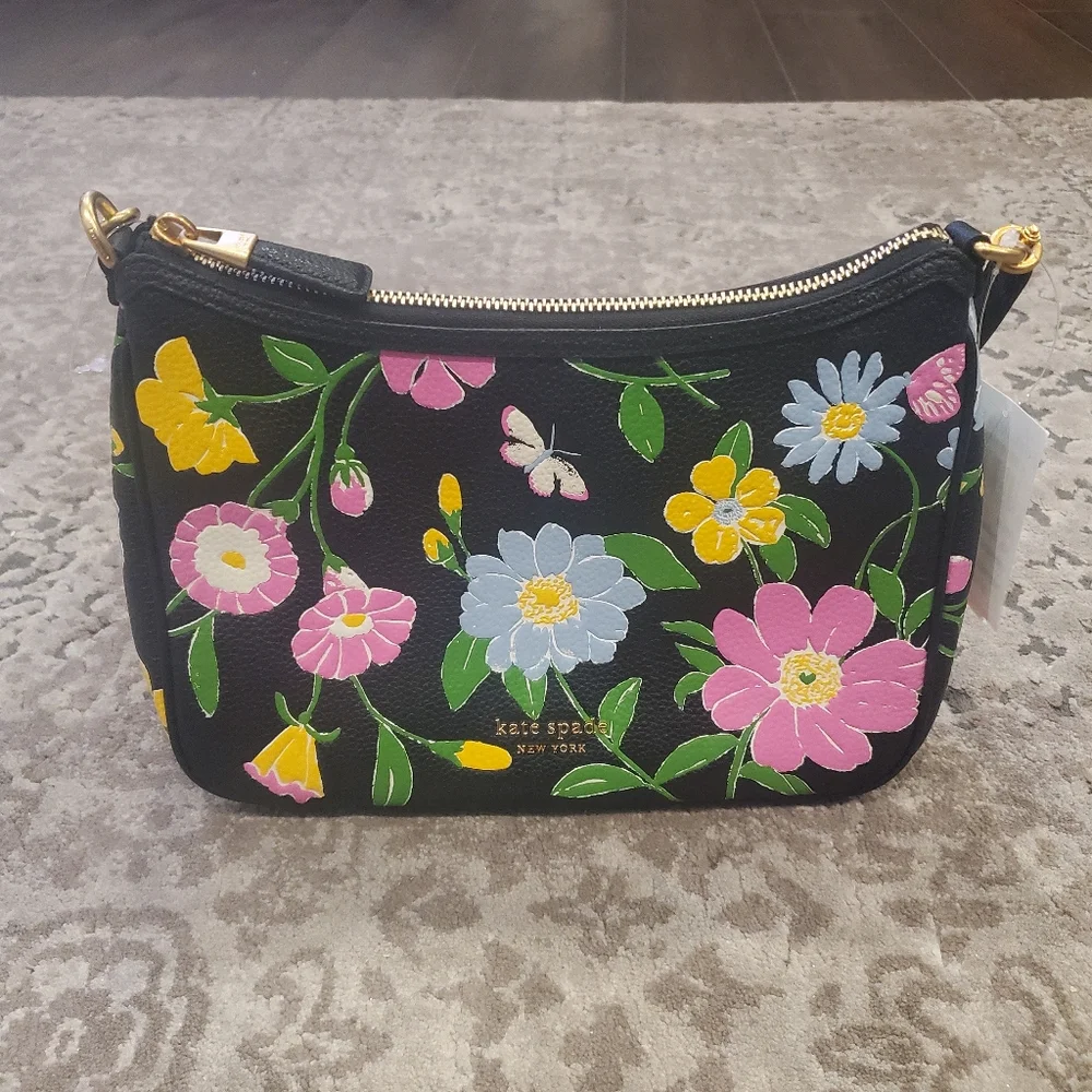 Kate Spade Sam Floral Embossed Pebble Leather Shoulder Bag - Picture 3 of 7